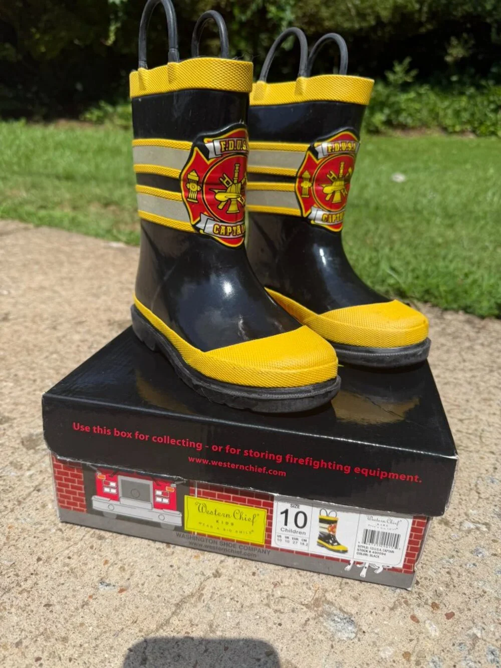 Western Chief Kids Fire Chief Rain Boots Black Yellow - Size 10 Toddler
